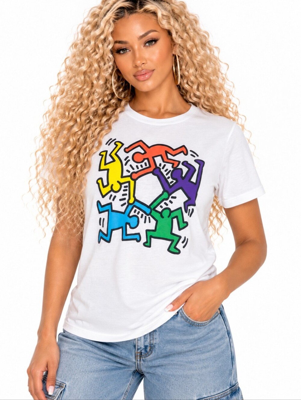 KEITH HARING RIPPLE JUNCTION DANCING FIGURES GRAPHIC T-SHIRT Women's Large
